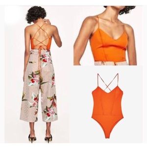 ZARA Orange Lace Up Body Suit